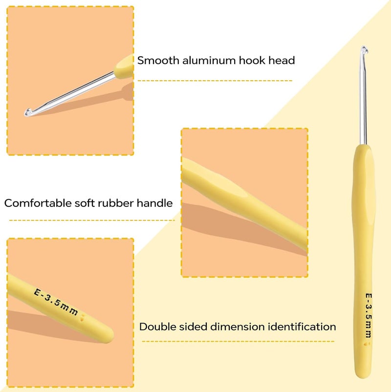 Gerute 3.5mm Crochet Hook, Ergonomic Crochet Hook, Smooth and Extra Long Knitting Needles, with Soft Rubber Ergonomic Handle and Aluminum Tip, Perfect Beginner and Arthritic Crochet Hooks (3.5 mm) - Image 3